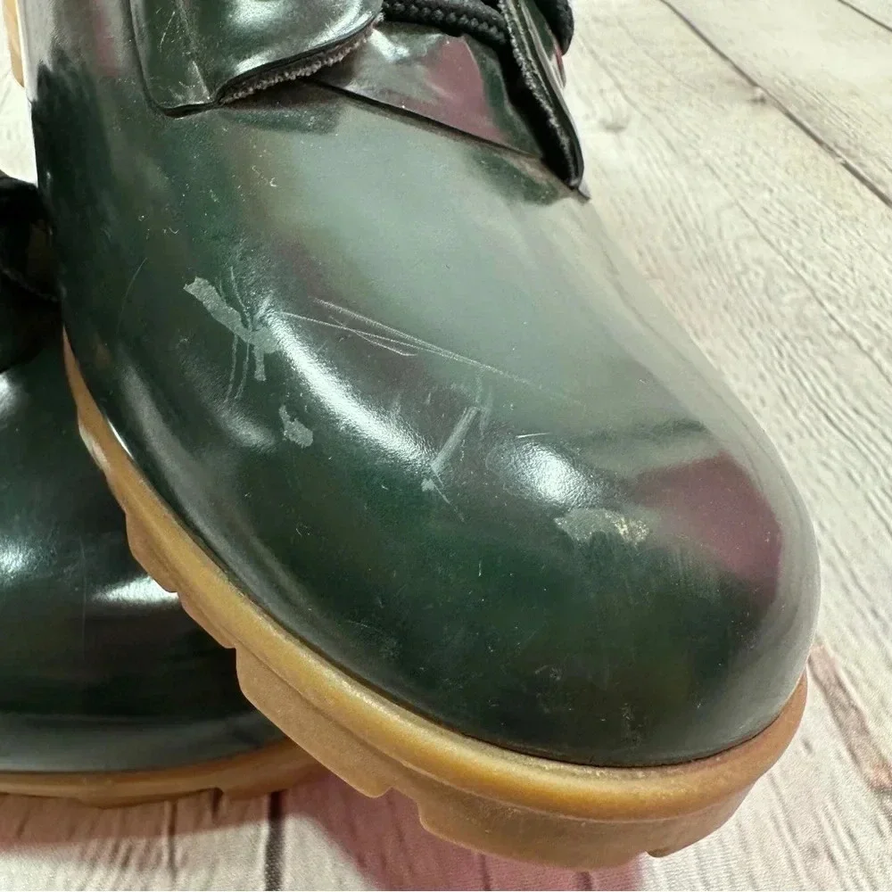 lands' end vintage 90s rain boots forest green tan ankle lace up womens sz 9